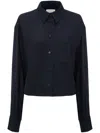 Victoria Beckham Cropped Button-front Shirt With Button Sleeves In Blue