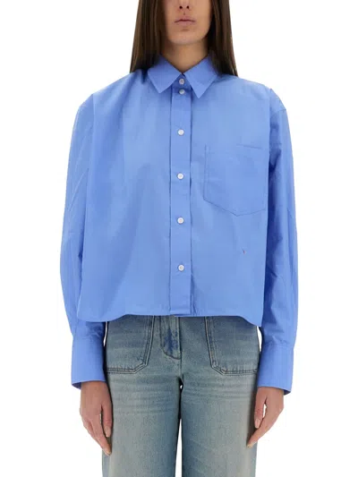 Victoria Beckham Cotton Cropped Shirt In Blue