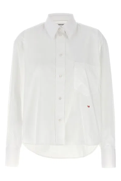 Victoria Beckham Cropped Shirt With Logo Embroidery Shirt And Blouse White
