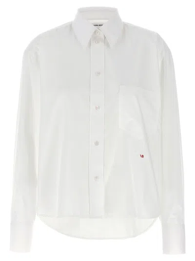Victoria Beckham Cropped Shirt With Logo Embroidery Shirt And Blouse White
