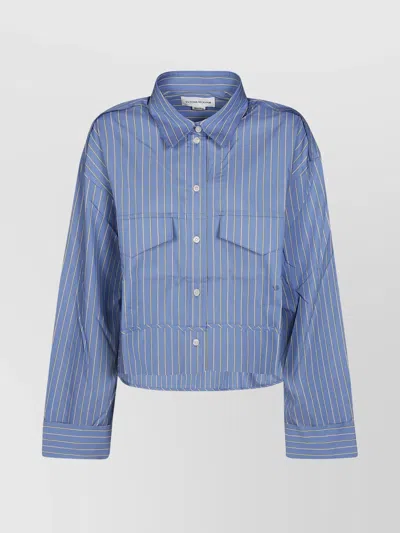 Victoria Beckham Cropped Shirt With Back Yoke And Cuffed Sleeves In Blue