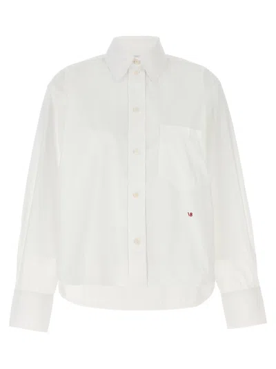 VICTORIA BECKHAM CROPPED SHIRT WITH LOGO EMBROIDERY SHIRT, BLOUSE WHITE