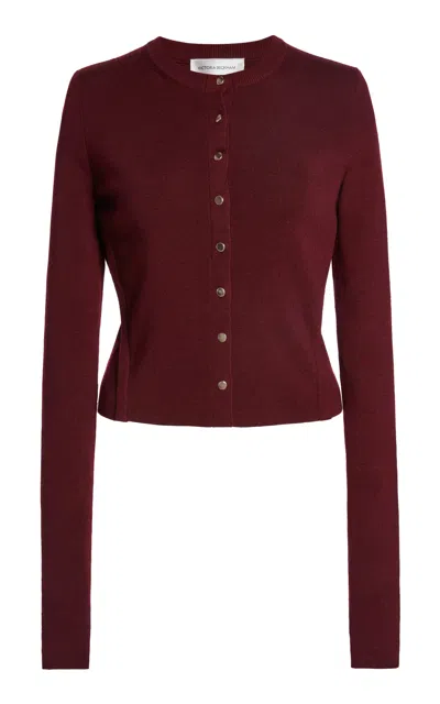 Victoria Beckham Cropped Stretch-merino Wool Cardigan In Burgundy