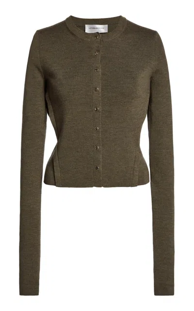 Victoria Beckham Cropped Stretch-merino Wool Cardigan In Green