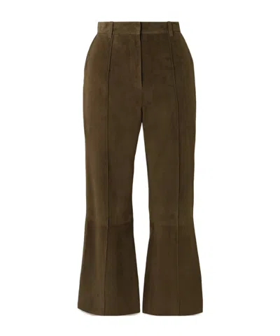 Victoria Beckham Cropped Suede Flared Pants In Brown