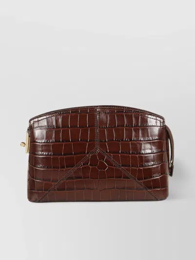 Victoria Beckham Crossbody Structured Crocodile Embossed Clutch Bag