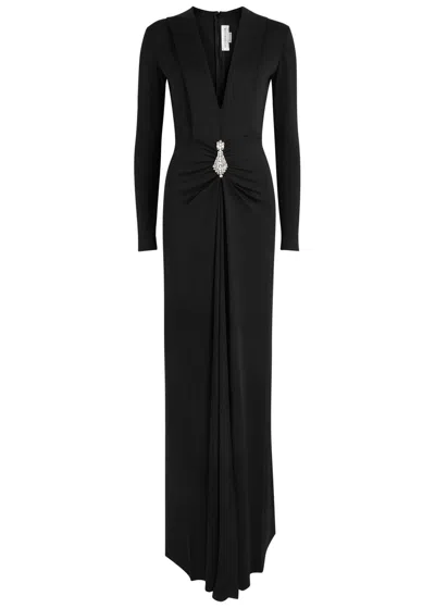 Victoria Beckham Crystal-embellished Stretch-satin Gown In Black
