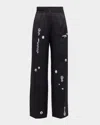 Victoria Beckham Crystal-print Silk Straight-leg Pajama Trousers In Black