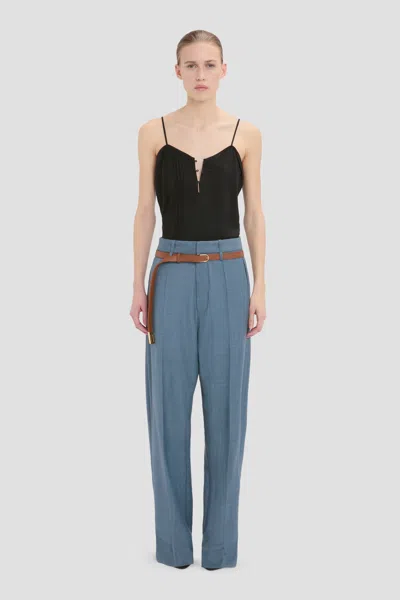 Victoria Beckham Curved Leg Trouser In Cloud Blue In Black