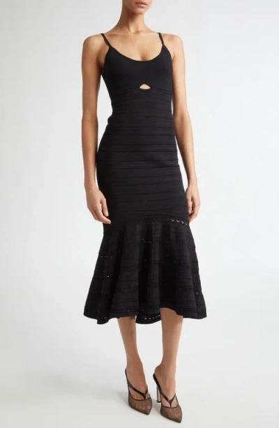 Victoria Beckham Cutout Pointelle-knit Midi Cami Dress In Black