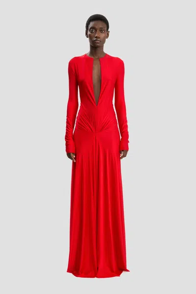 Victoria Beckham Womens Cardinal Red Zip-front Cut-out Stretch-jersey Maxi Dress In Multi