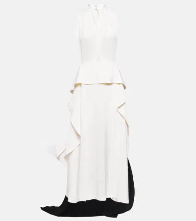 Victoria Beckham Cutout Halterneck Satin And Crêpe Gown In 3 Ivory
