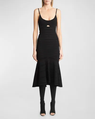 Victoria Beckham Cut-out Pointelle-knit Midi Dress In Black