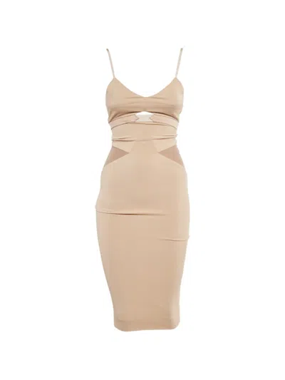 Pre-owned Victoria Beckham Cutout Satin Dress In Neutral