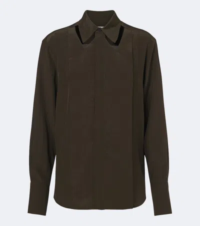 Victoria Beckham Cutout Silk Crêpe De Chine Blouse In Brown