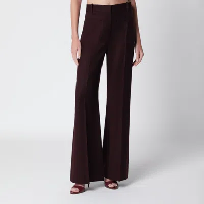 Victoria Beckham Dark Acai Purple Virgin Wool Flannel Trousers In Burgundy
