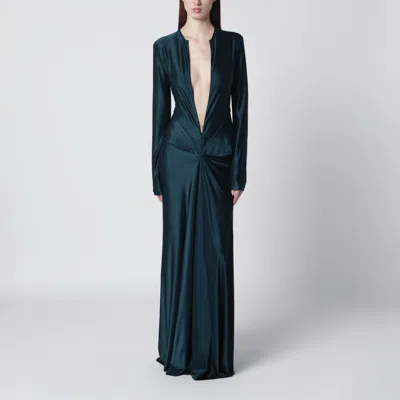 Victoria Beckham Dark Aqua Green Long Dress With Front Zip In Blue