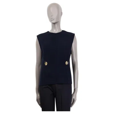 Pre-owned Victoria Beckham Dark Blue Wool Buttone Vest Tank Top Shirt 12 M