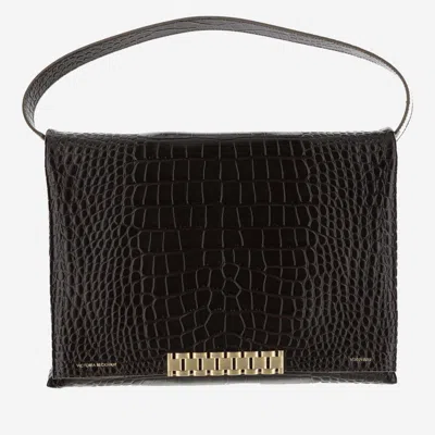 Victoria Beckham Large Chain Leather Shoulder Bag In Dark Brown