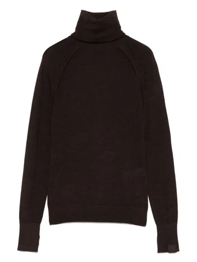 Victoria Beckham Dark Brown High-neck Jumper In Black
