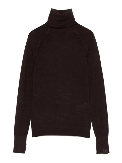 VICTORIA BECKHAM DARK BROWN HIGH-NECK JUMPER
