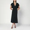 Victoria Beckham Satin Midi Dress Cap Sleeves V-neckline In Green