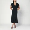 Victoria Beckham Satin Midi Dress Cap Sleeves V-neckline