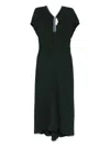 Victoria Beckham Green Midi Dress With Ruched Sleeves And V Neck