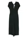 Victoria Beckham Green Midi Dress With Ruched Sleeves And V Neck In Viscose Blend Stretch Woman