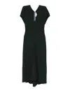 Victoria Beckham Satin Midi Dress Cap Sleeves V-neckline In Green