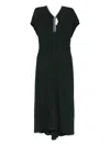 Victoria Beckham Dark Green Midi Dress In Satin In Black