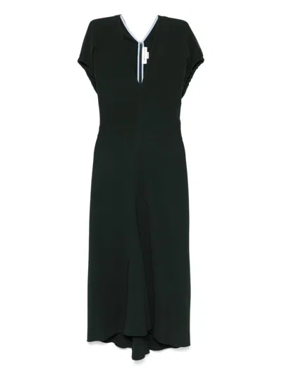VICTORIA BECKHAM DARK GREEN V-NECK MIDI DRESS VICTORIA BECKHAM