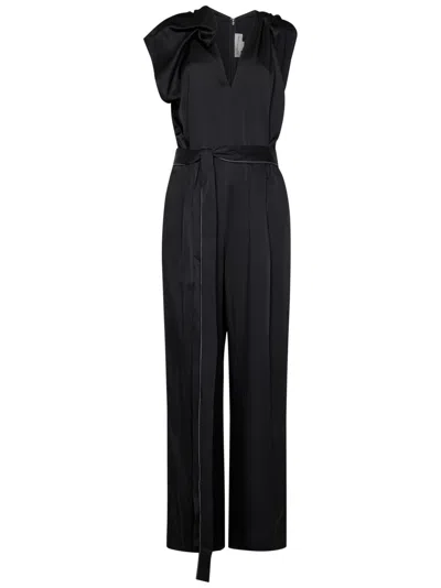 VICTORIA BECKHAM VICTORIA BECKHAM DEEP V-NECK BLACK JUMPSUIT WITH CINCHED WAIST