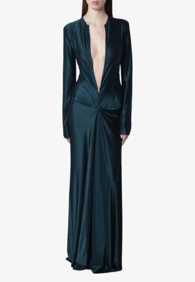 Victoria Beckham Deep V-neck Maxi Dress In Green