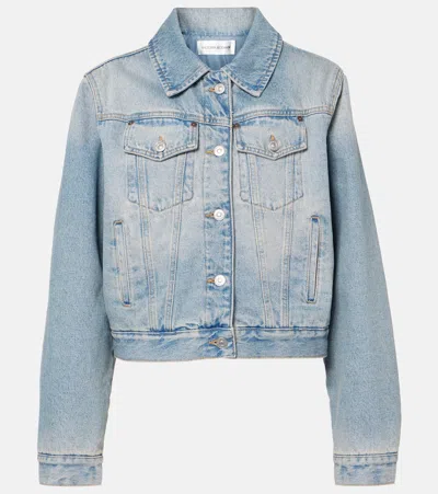 Victoria Beckham Denim Solid Shirt Collar Jacket In Blue