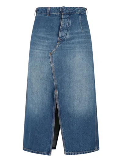 VICTORIA BECKHAM DENIM MIDI SKIRT - BLUE