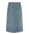 Victoria Beckham Blue Wrap Detail Denim Midi Skirt In Gray