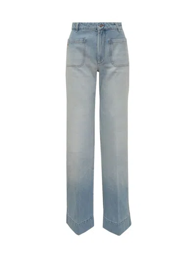 Victoria Beckham Denim Wide Leg Pants In Blue