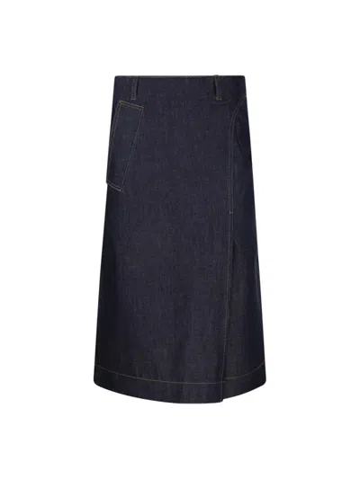 Victoria Beckham Denim Wrap Detail Skirt In Black