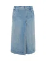Victoria Beckham Blue Wrap Detail Denim Midi Skirt In Light Wash Denim