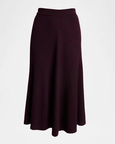 Victoria Beckham Diagonal Wool Rib Midi Skirt In Purple