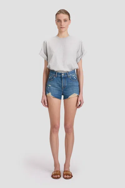 Victoria Beckham Distressed Shorts In Mid Blue Wash 32