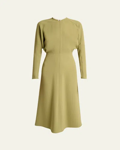 Victoria Beckham Dolman Long-sleeve Cady Midi Dress In Green