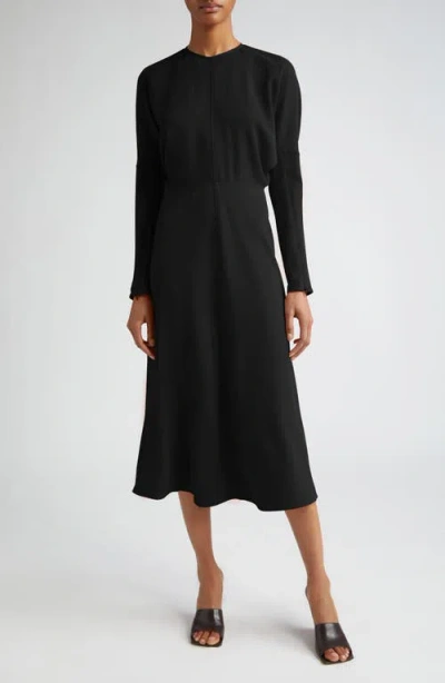 Victoria Beckham Dolman Long Sleeve Cady Midi Dress In Black