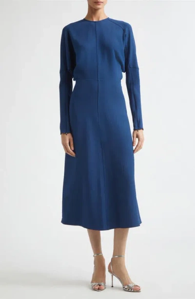 Victoria Beckham Dolman Long-sleeve Cady Midi Dress In Blue