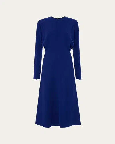Victoria Beckham Dolman Long-sleeve Cady Midi Dress In Blue