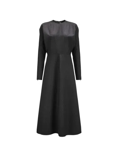 Victoria Beckham Wool Midi Dress Dolman Sleeves Detailing In Black