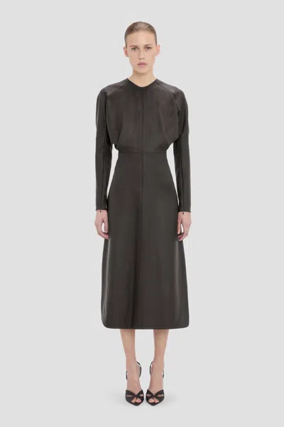 Victoria Beckham Dolman Midi Dress In Dark Grey Melange In Black