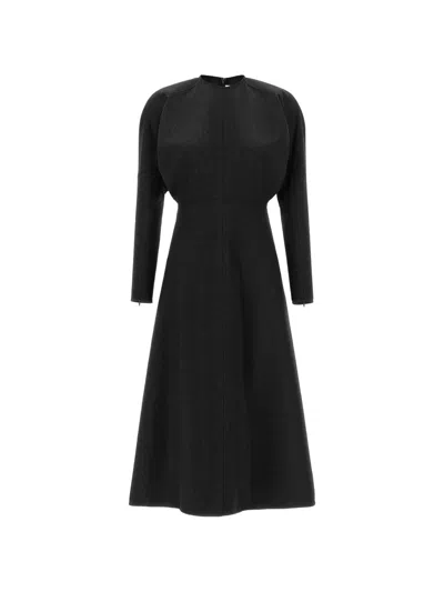 Victoria Beckham Crewneck Wool Midi Dress In Black