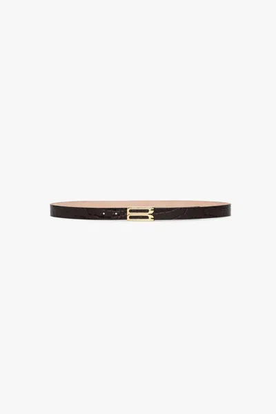 Victoria Beckham Dorian Belt In Espresso Croc Embossed Calf Leather In Brown